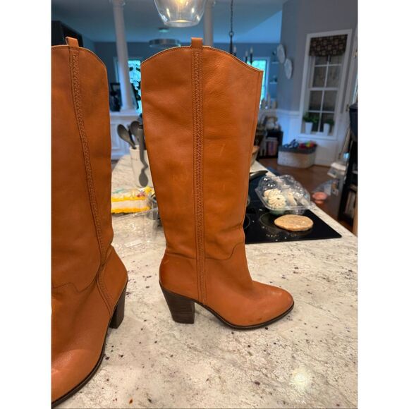 Lucky Brand Ebbie Tan Leather Heeled Boot sz 12 EUC - Picture 4 of 13